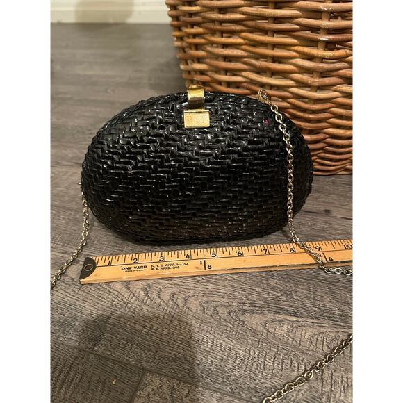 Accessory Lady Vanessa Black Wicker Coated Woven Chain Purse Clutch vintage - Picture 5 of 10